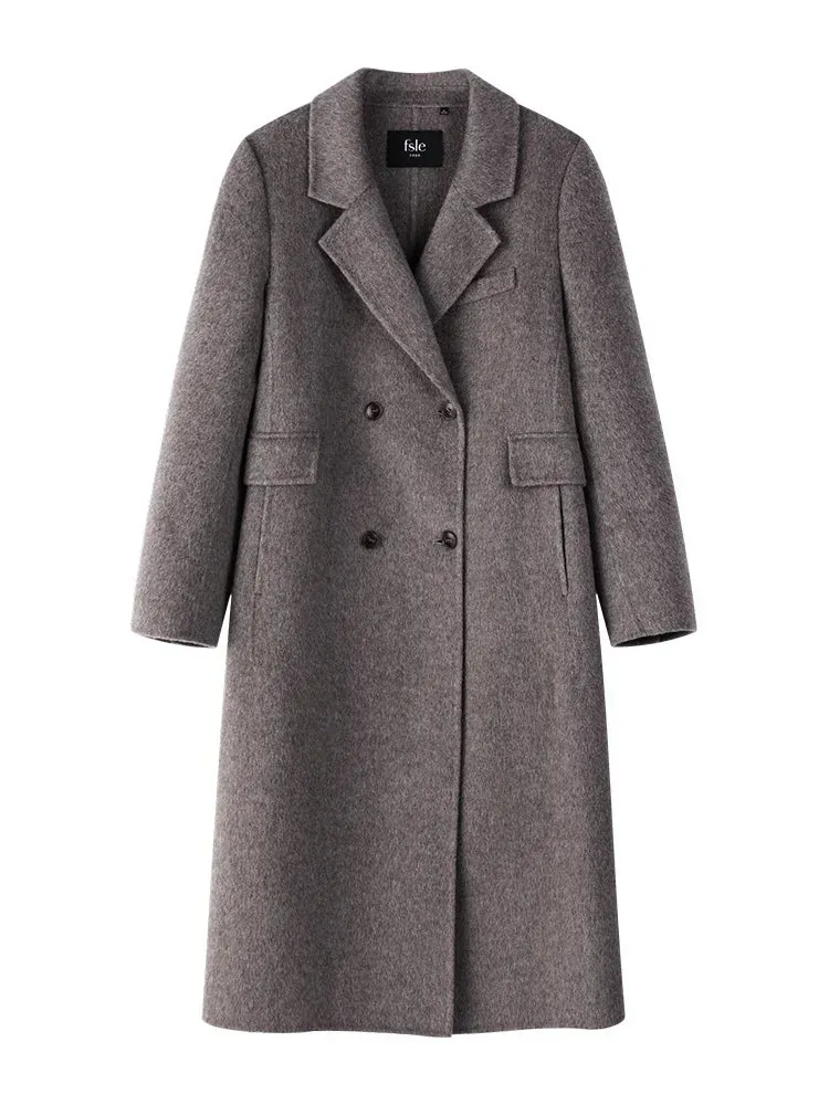 100% Wool Dark Grey Winter Mid-Length Straight Wool Coat - Simple Notched Collar, Temperament Shoulder Design