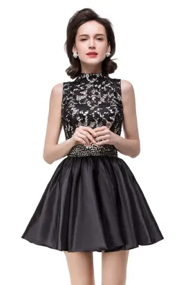 A-line Halter Lace Party Dress