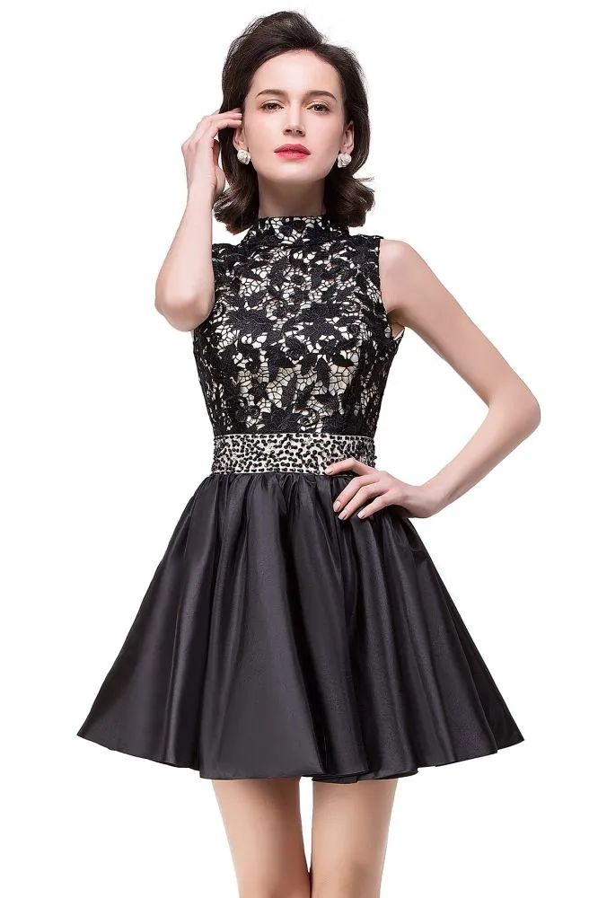 A-line Halter Lace Party Dress