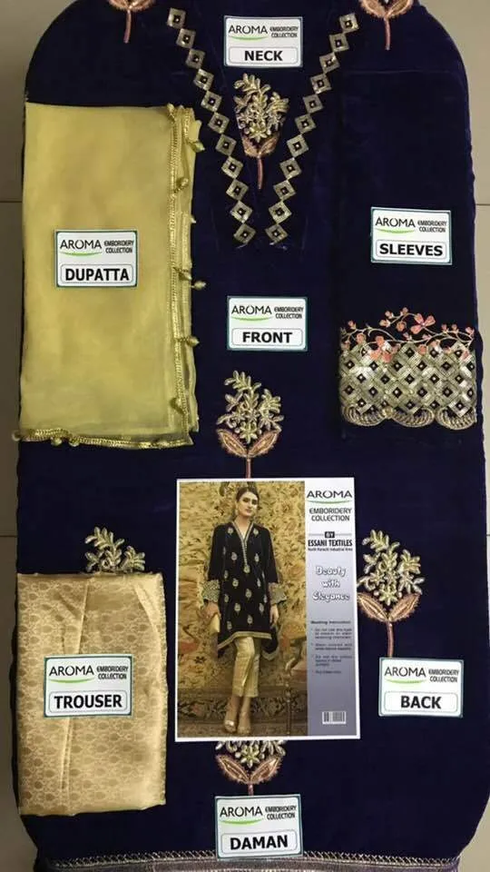 Aroma Velvet Dresses - Embroidered Net Dupatta - Replica - Unstitched