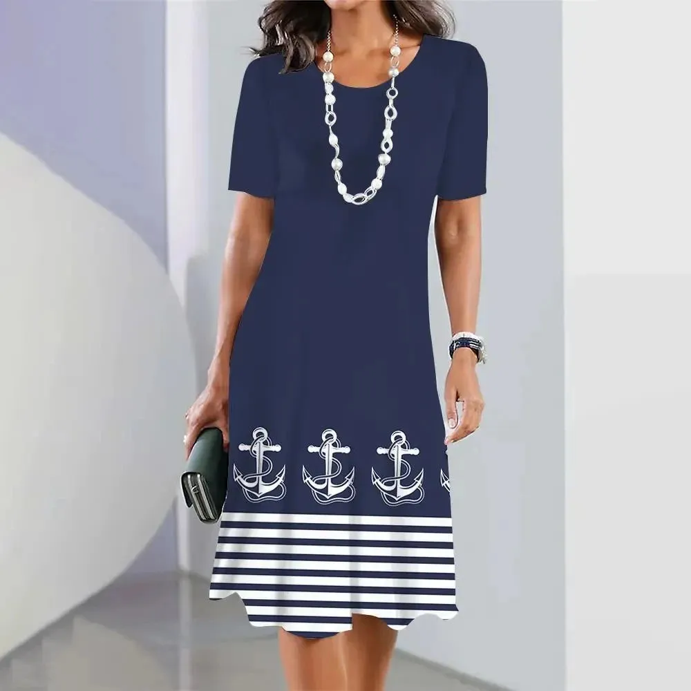 Ashore Shop 3d Anchor Printed Short Sleeve Skirt Summer  Dress