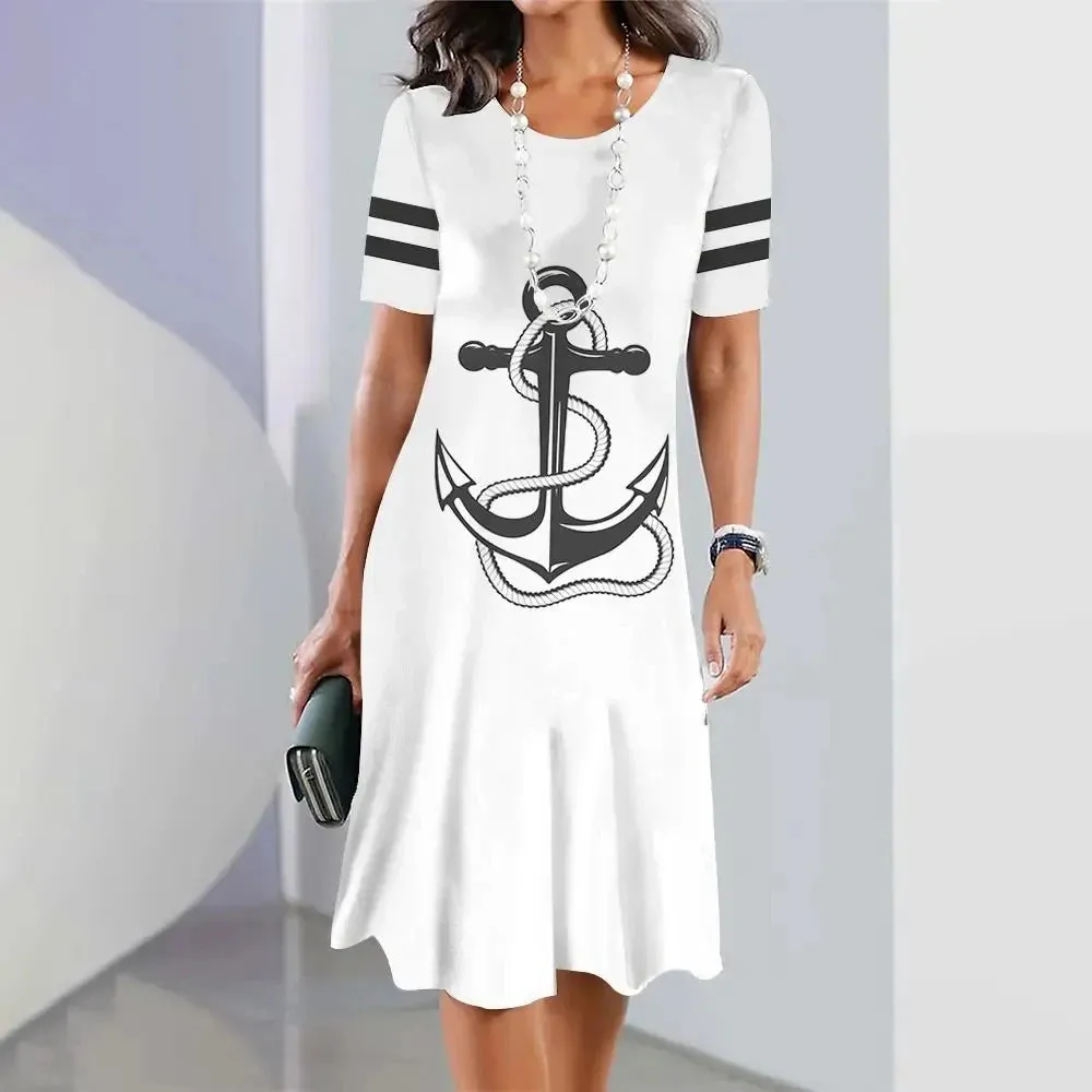 Ashore Shop 3d Anchor Printed Short Sleeve Skirt Summer  Dress