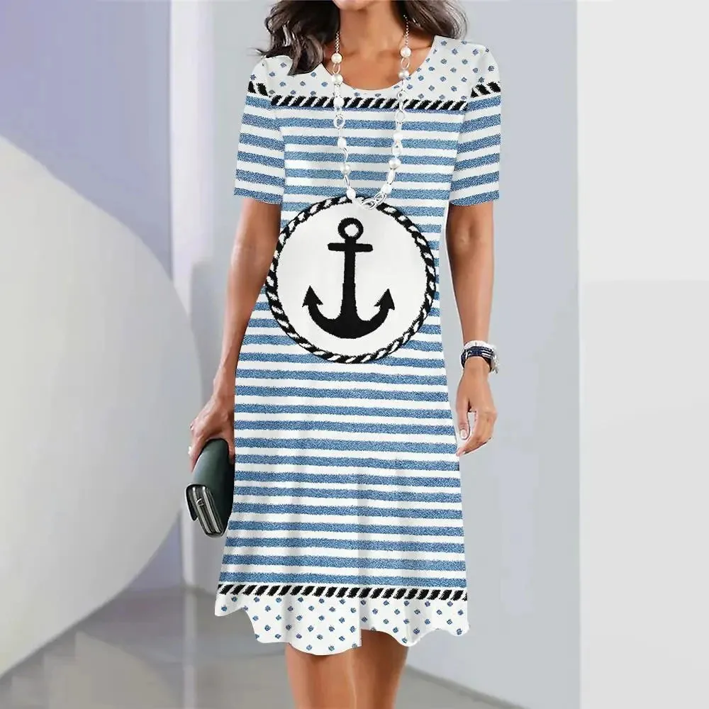 Ashore Shop 3d Anchor Printed Short Sleeve Skirt Summer  Dress