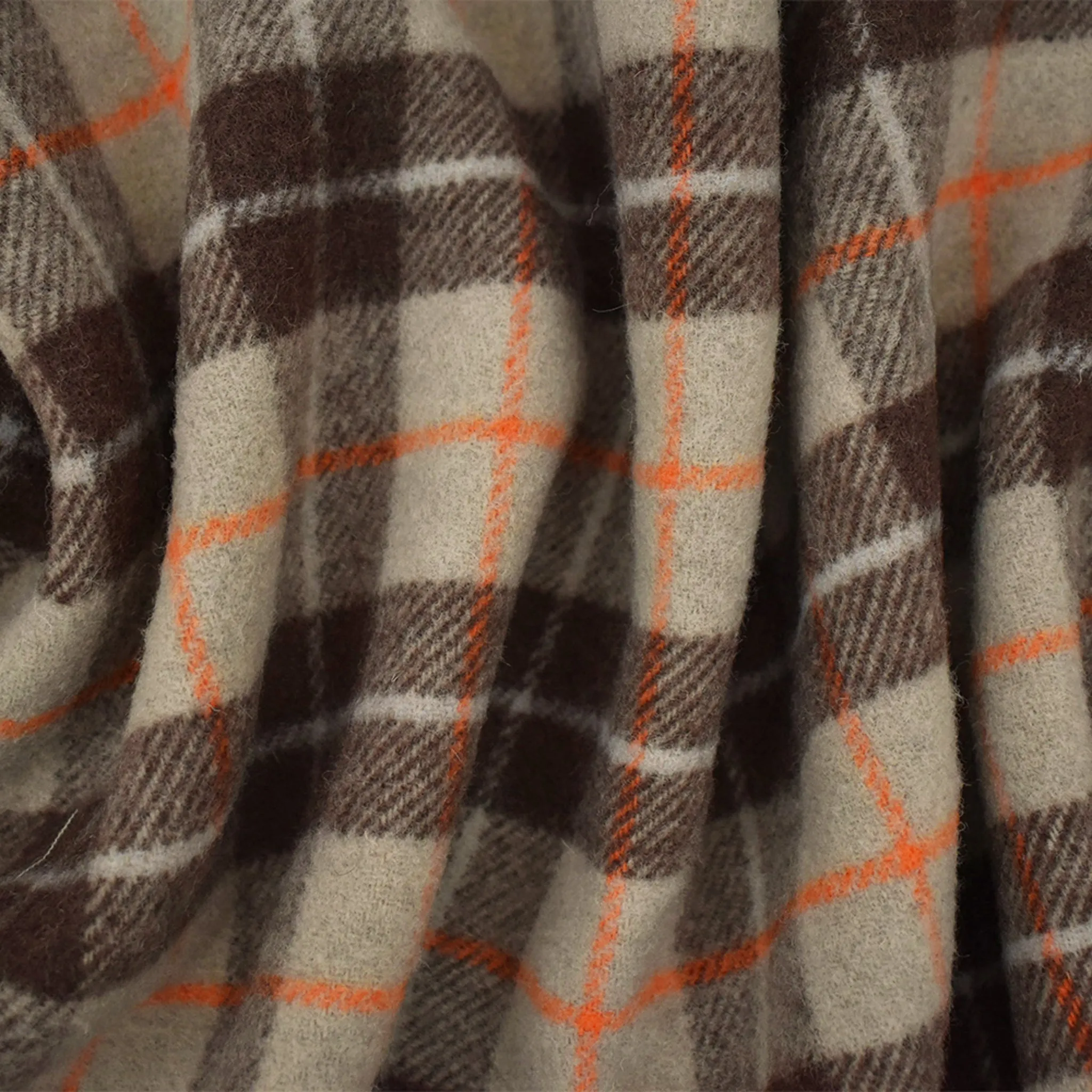 Beige-Brown-Orange Wool Plaid-Solid Double Woven Coating Fabric