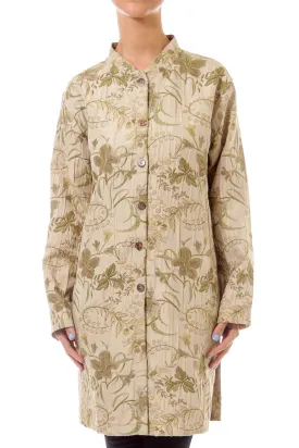 Beige Flower Embroidery Button Down Coat