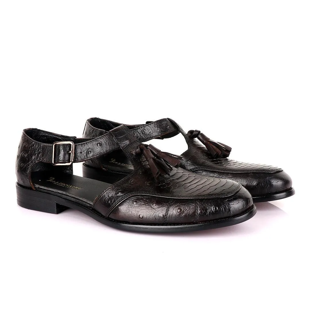 Billionaire Exotic Coffee Croc with Tassel Cover Leather Shoe