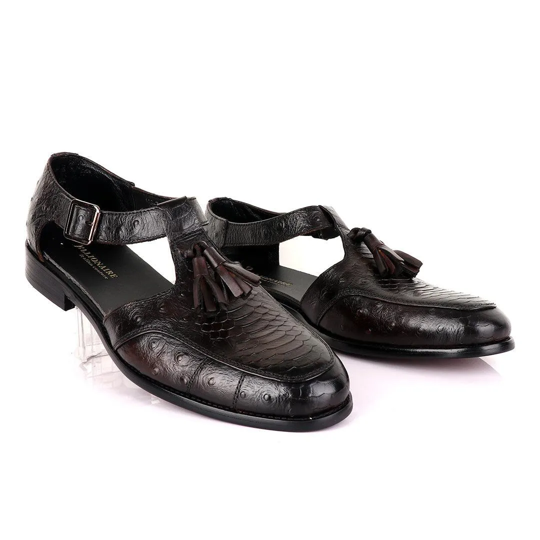 Billionaire Exotic Coffee Croc with Tassel Cover Leather Shoe