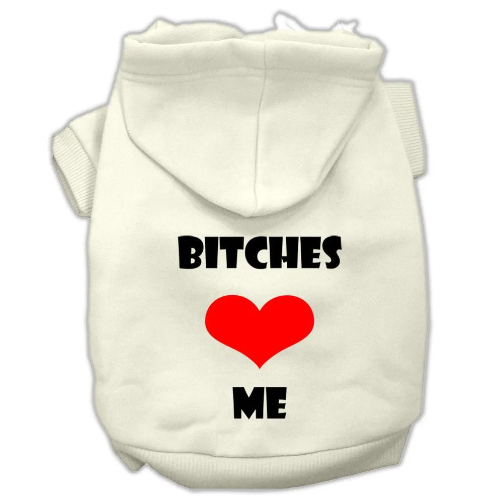 Bitches Love Me Screen Print Pet Hoodies Cream Size XXL (18)