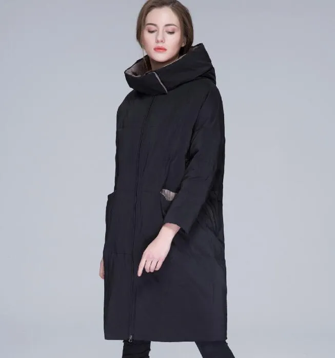 Black Winter Loose Duck Down Jackets Hooded Warm Women Long Down Coat