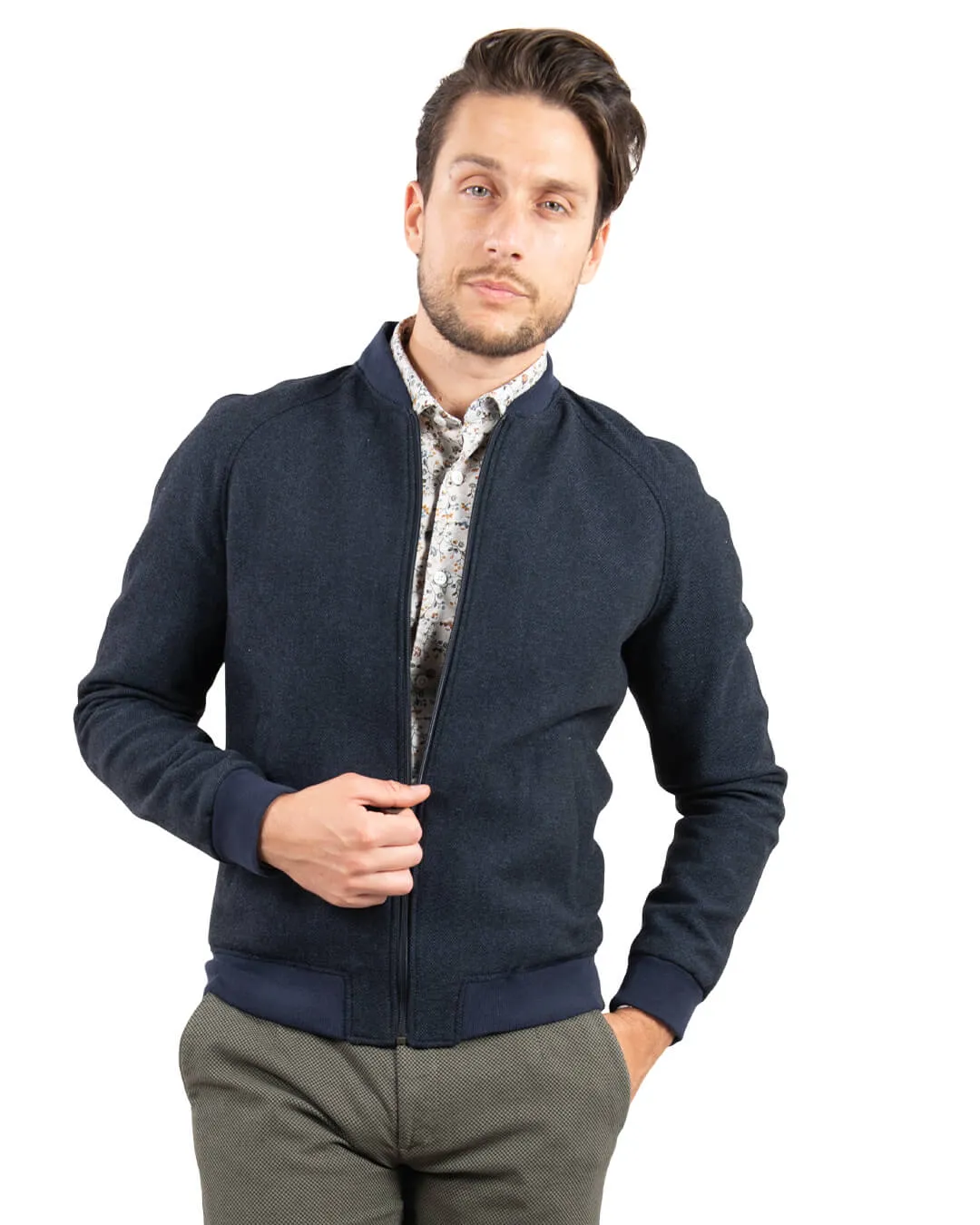 Blue Microweave Raglan Sleeve Bomber Jacket