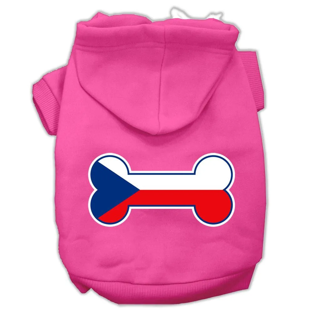 Bone Shaped Czech Republic Flag Screen Print Pet Hoodies Bright Pink Size S (10)