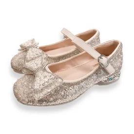 Bowtie Glitter Stud Heel Flats - Beige