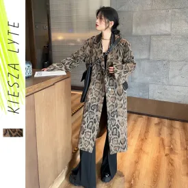 Brown Spliced Snake Print PU Vegan Midi Coat