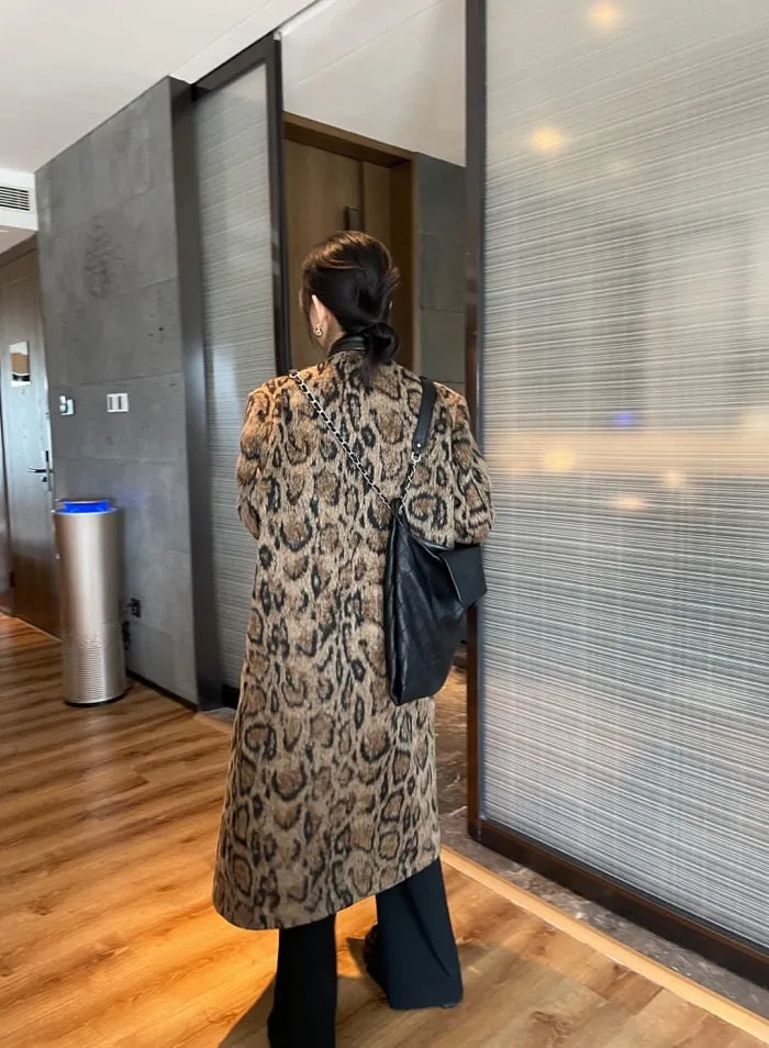 Brown Spliced Snake Print PU Vegan Midi Coat