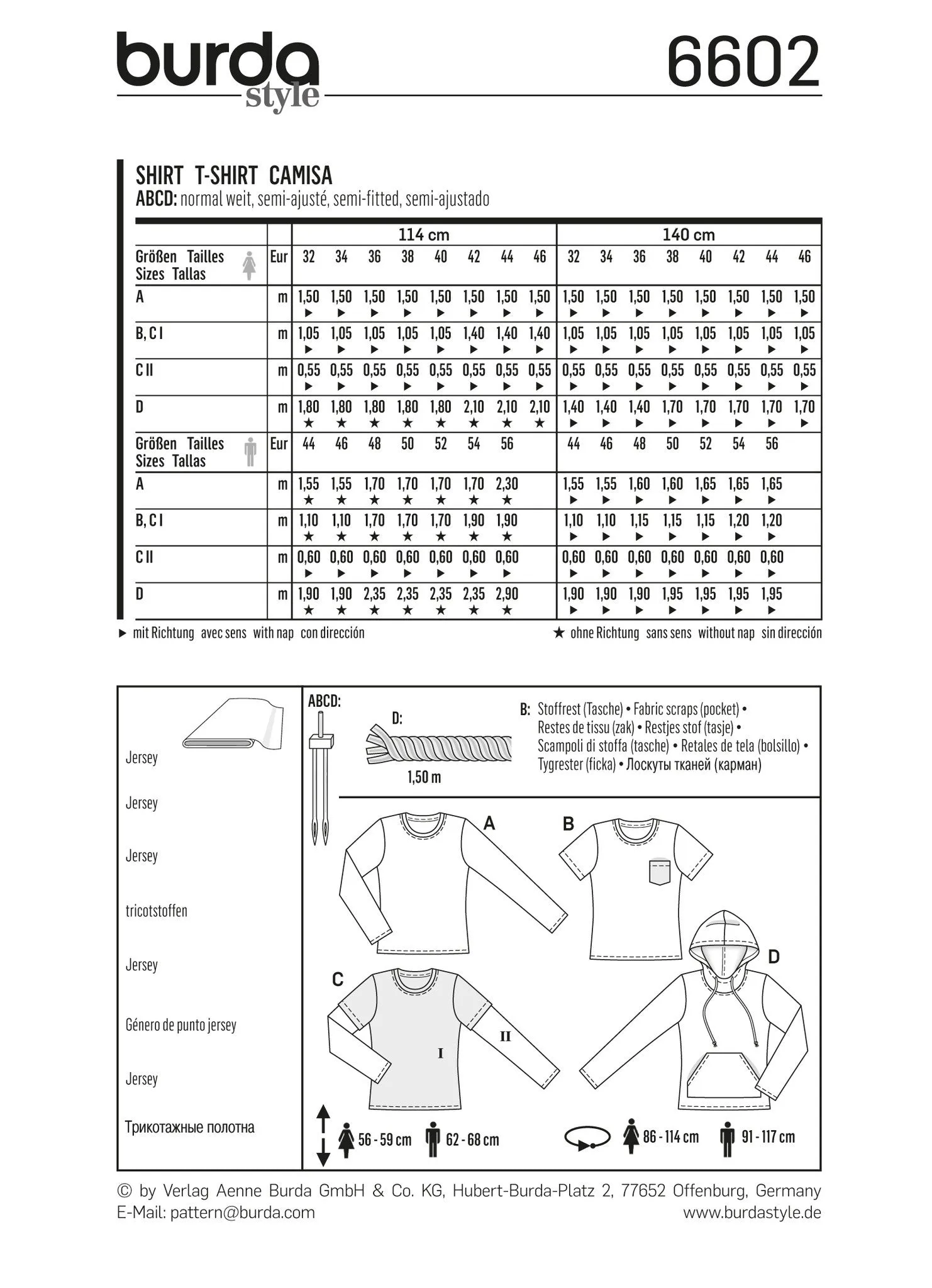 Burda Style 6602 Unisex Hoody Pattern