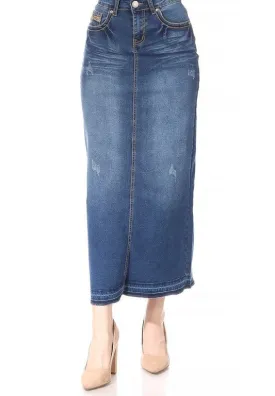 Button Front Long Denim Skirt