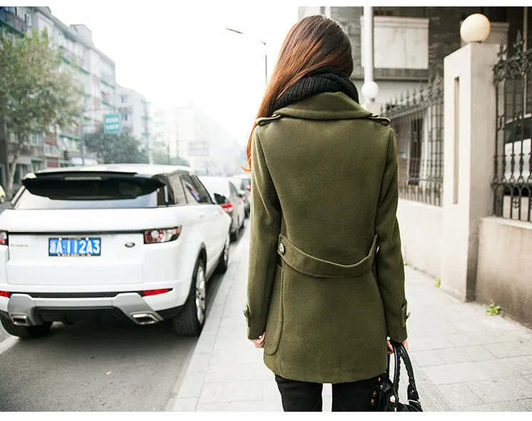 Button Thick Long Sleeves Turn-down Collar Short Coat