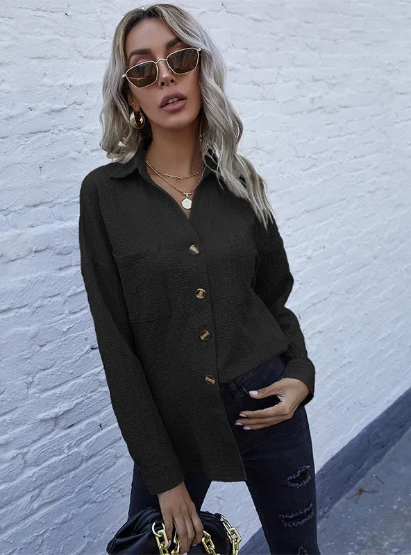 Cardigan Shirt Long Sleeve Lapel Button Shirt