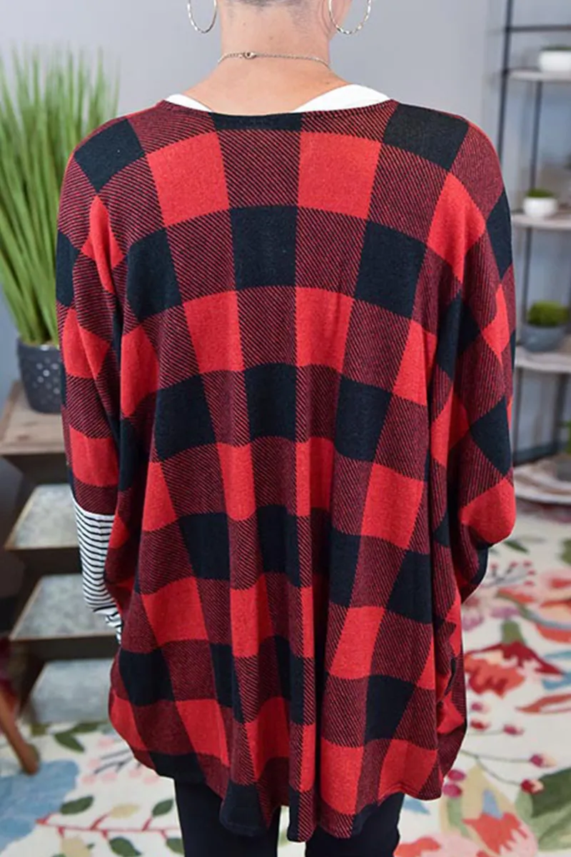 Casual Plaid Striped Patchwork Contrast Tops