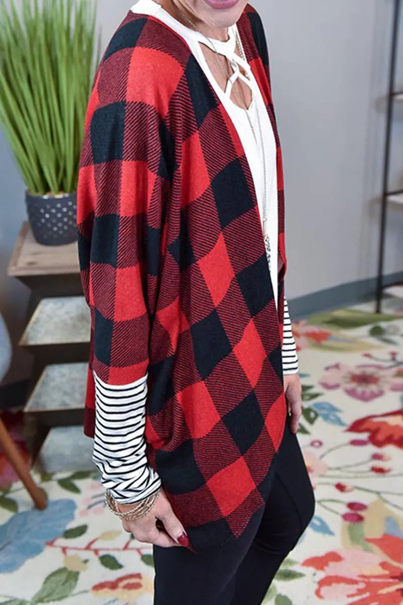 Casual Plaid Striped Patchwork Contrast Tops