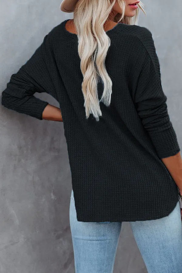 Casual Solid Buckle V Neck Tops