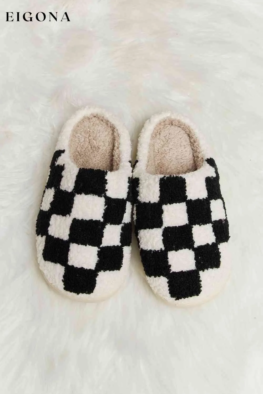 Checkered Print Plush Slide Slippers