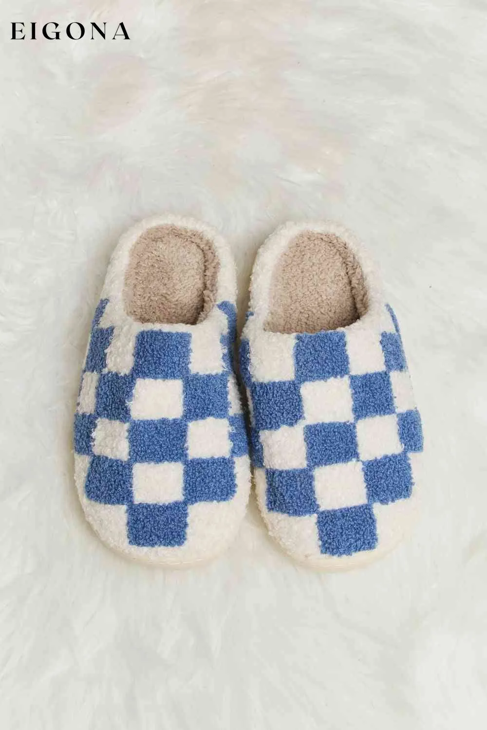 Checkered Print Plush Slide Slippers