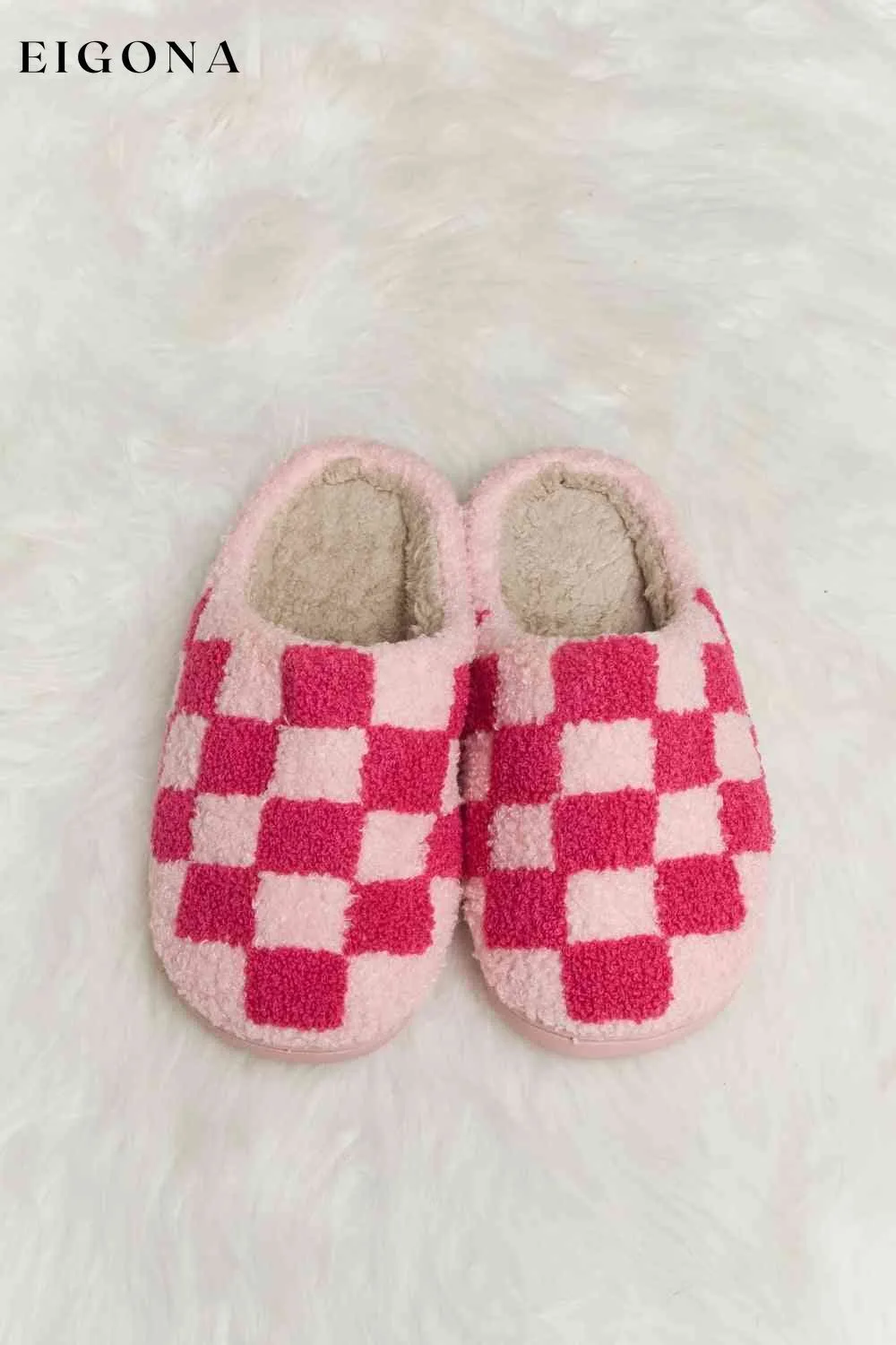 Checkered Print Plush Slide Slippers