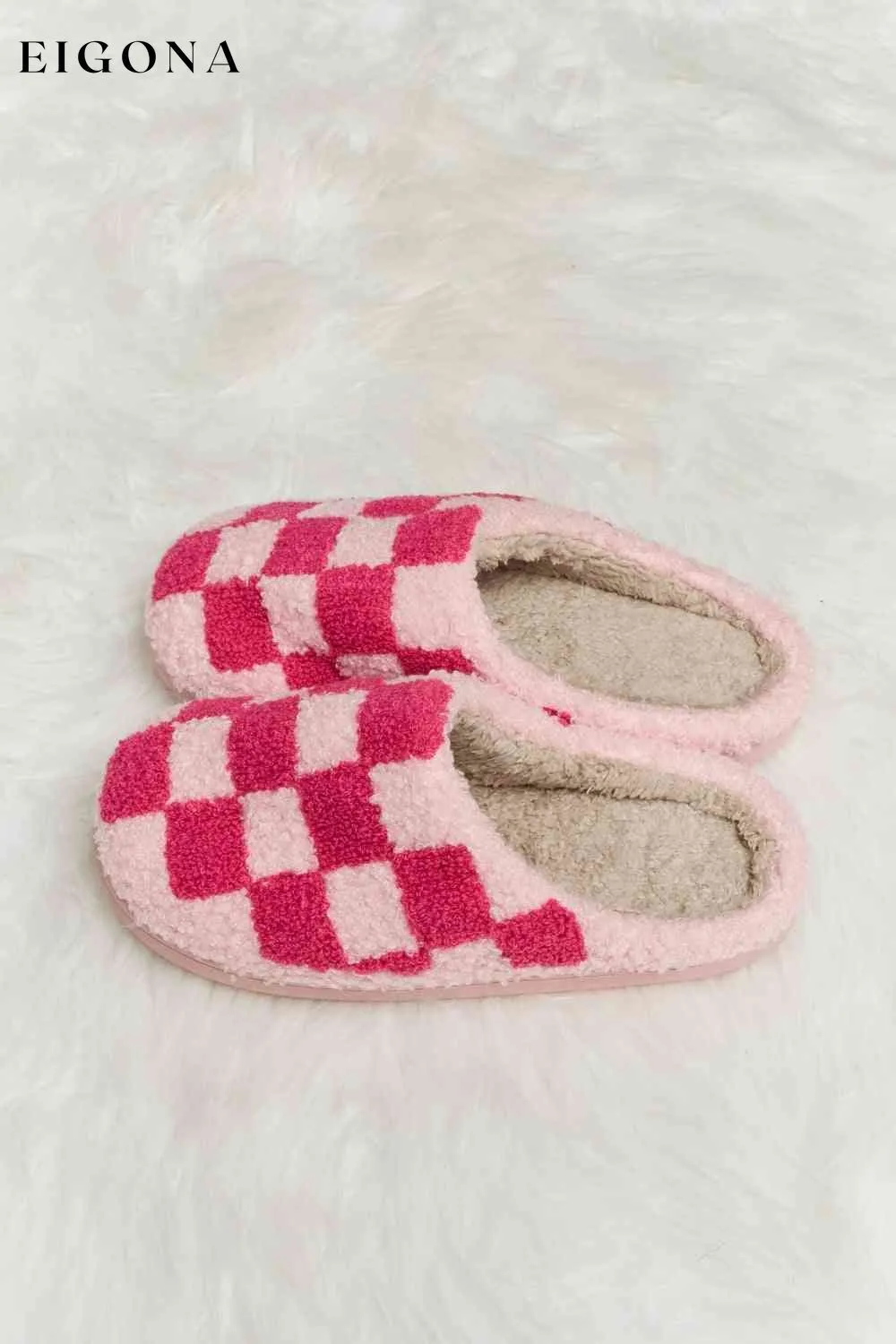 Checkered Print Plush Slide Slippers