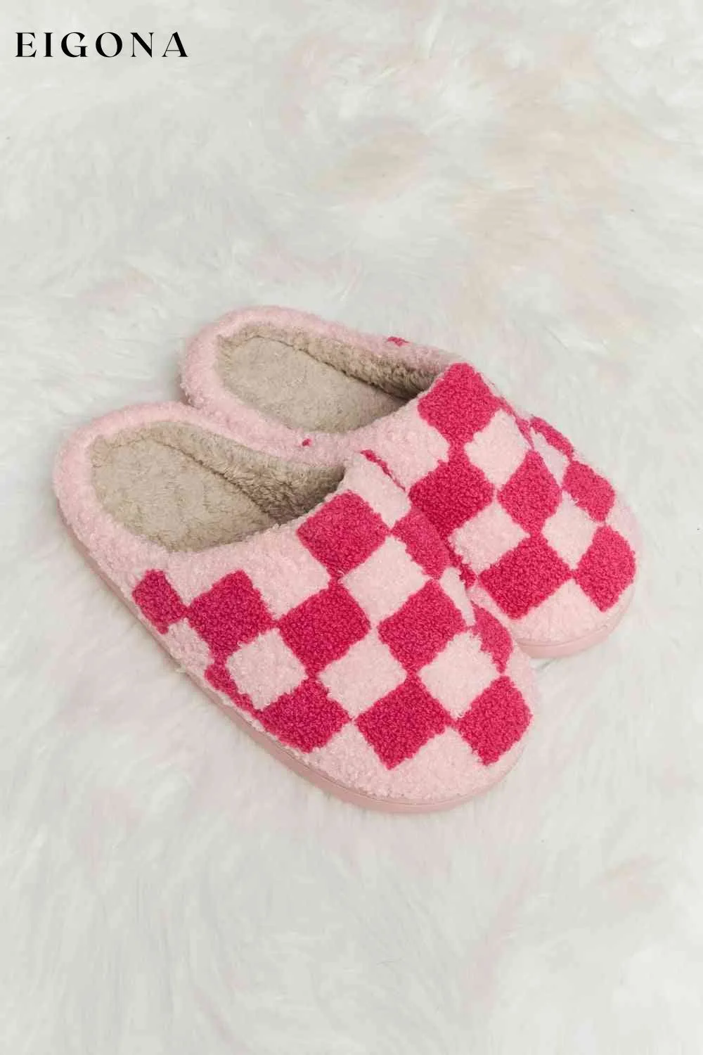 Checkered Print Plush Slide Slippers