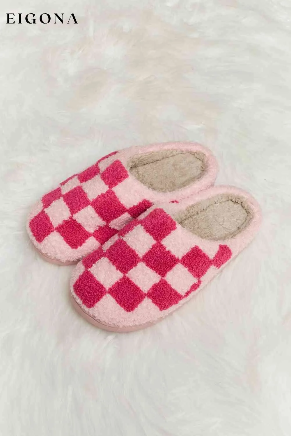 Checkered Print Plush Slide Slippers