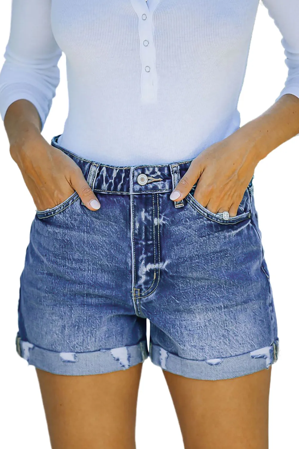 Classic High Waisted Worn Out Denim Shorts