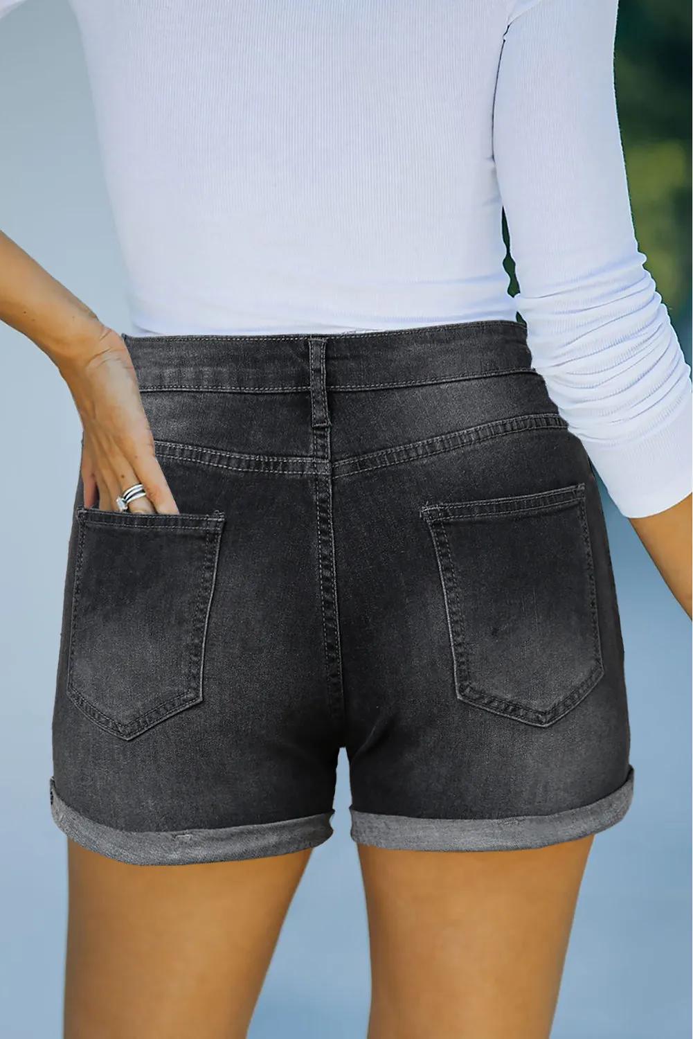 Classic High Waisted Worn Out Denim Shorts