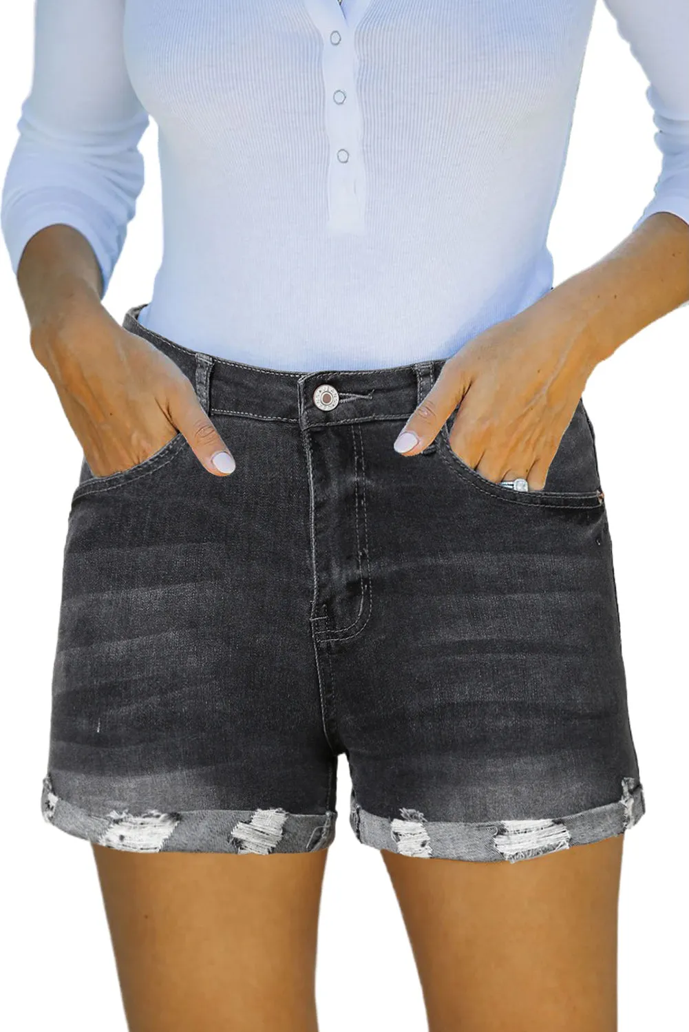 Classic High Waisted Worn Out Denim Shorts