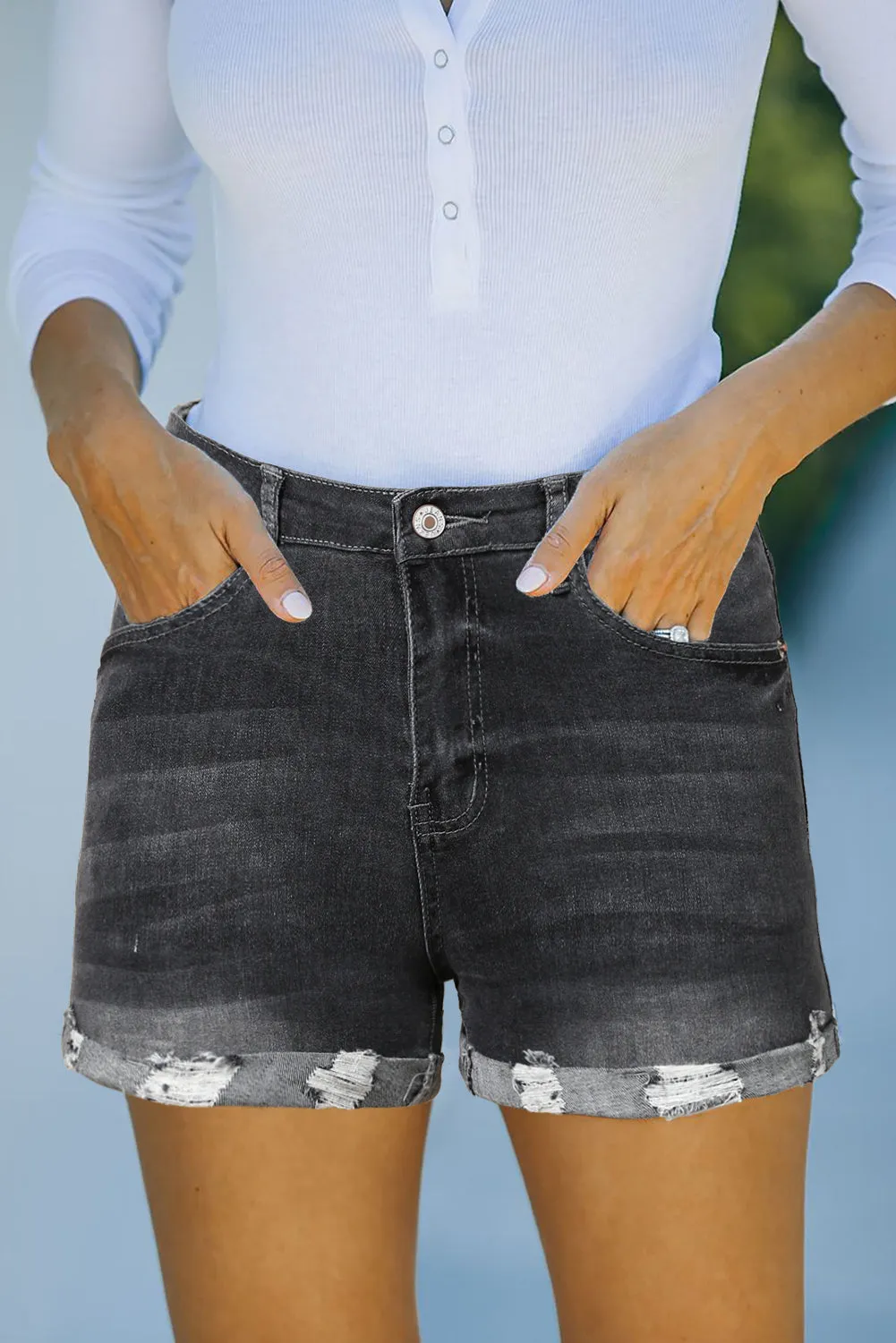 Classic High Waisted Worn Out Denim Shorts