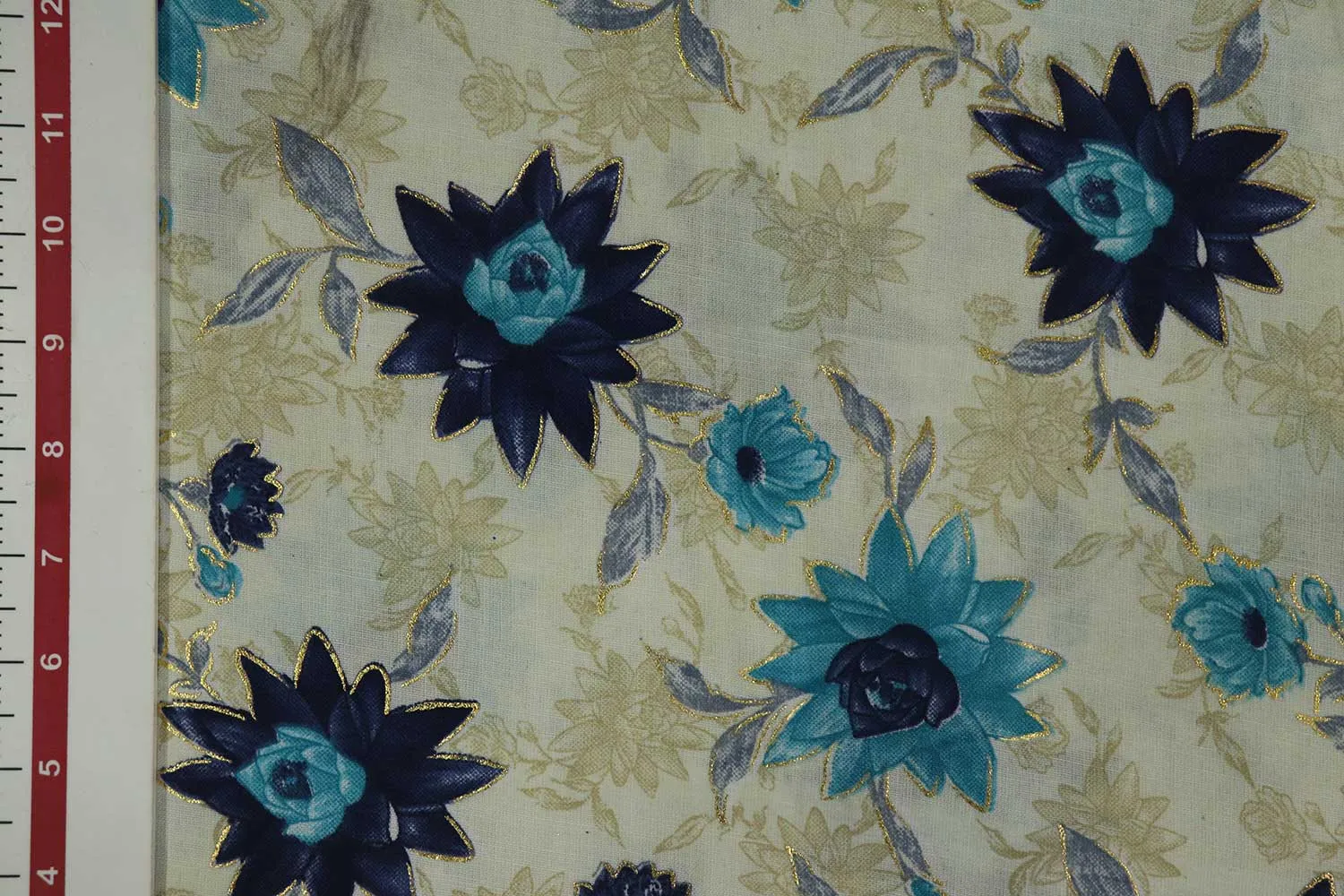 Cream Floral Printed Viscose Blend Fabric