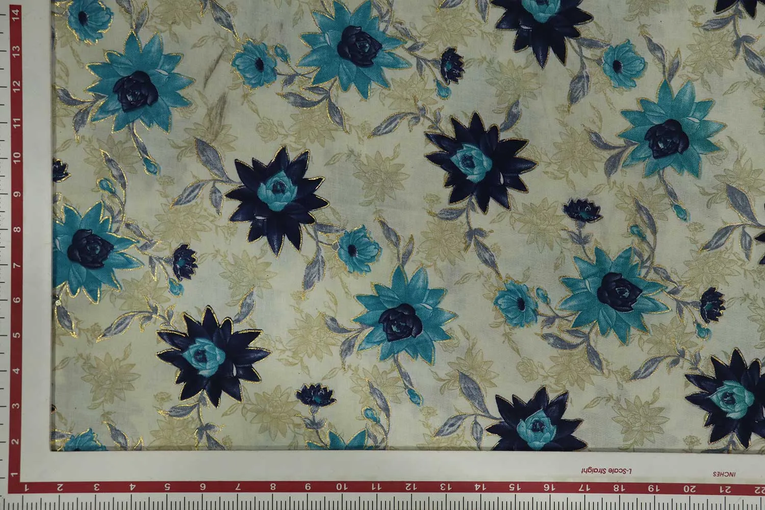 Cream Floral Printed Viscose Blend Fabric