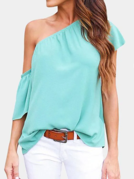 Custom Asymmetrical Plain Short Sleeve Blouses