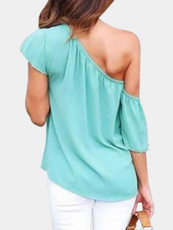 Custom Asymmetrical Plain Short Sleeve Blouses