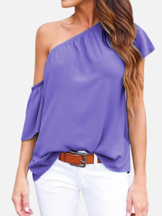 Custom Asymmetrical Plain Short Sleeve Blouses