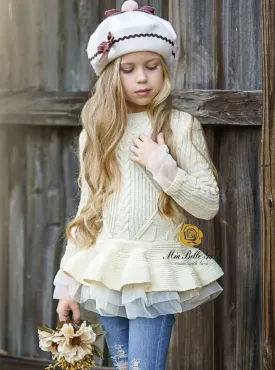 Cute As Pie Creme Cable Knit Tutu Sweater