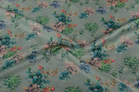 Dusky Blue Printed Satin Fabric