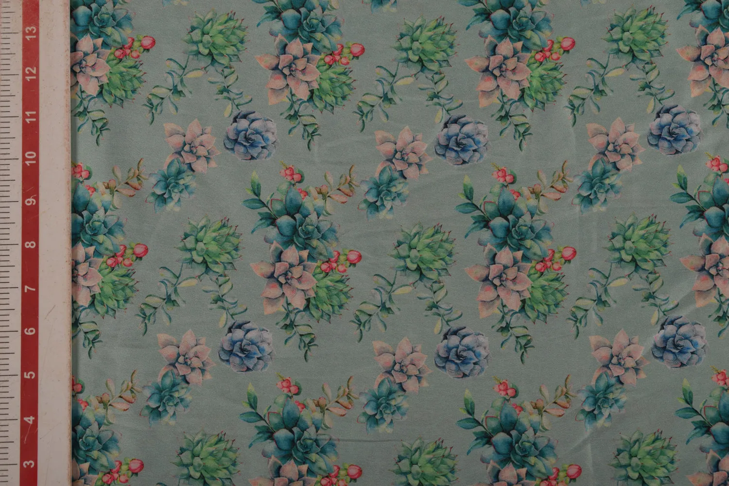 Dusky Blue Printed Satin Fabric