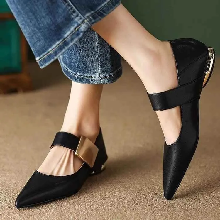 DX207 Women's Casual Shoes - Leather Square Chunky Heel Pumps