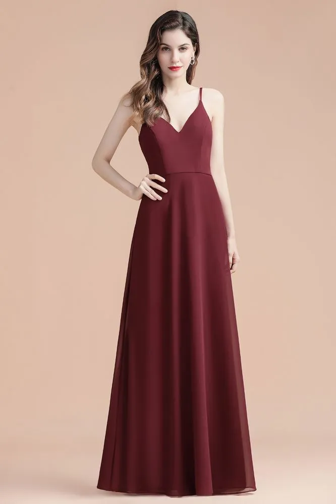 Elegant V-Neck Chiffon Aline Bridesmaid Dress Sleeveless Evening Prom Maxi Dress