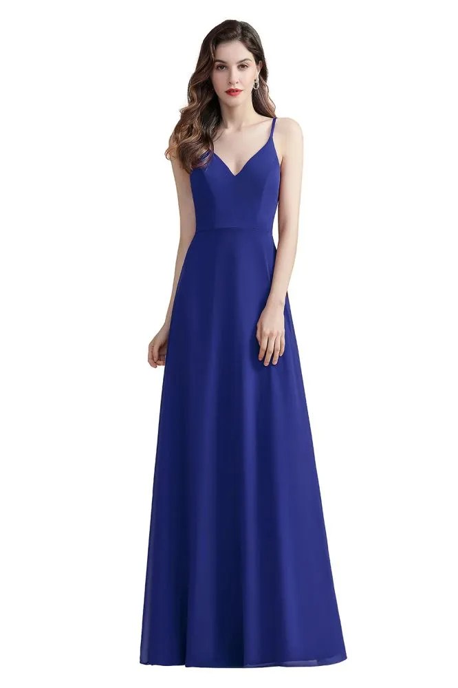 Elegant V-Neck Chiffon Aline Bridesmaid Dress Sleeveless Evening Prom Maxi Dress