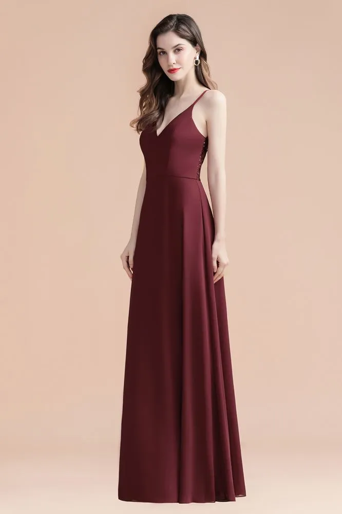 Elegant V-Neck Chiffon Aline Bridesmaid Dress Sleeveless Evening Prom Maxi Dress