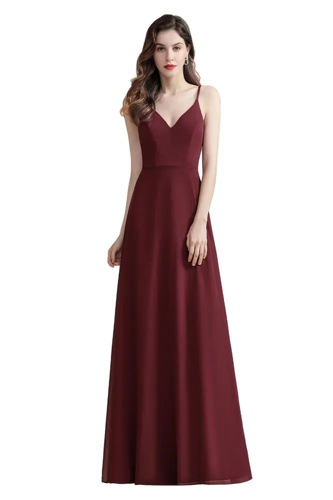 Elegant V-Neck Chiffon Aline Bridesmaid Dress Sleeveless Evening Prom Maxi Dress