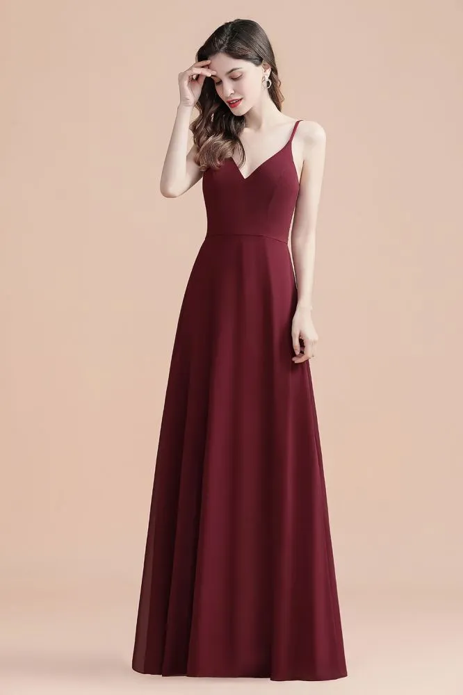 Elegant V-Neck Chiffon Aline Bridesmaid Dress Sleeveless Evening Prom Maxi Dress