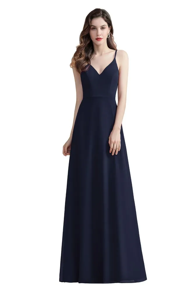 Elegant V-Neck Chiffon Aline Bridesmaid Dress Sleeveless Evening Prom Maxi Dress